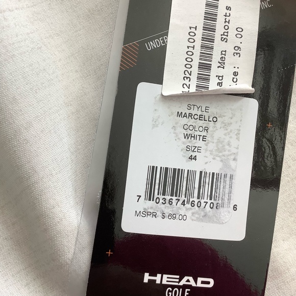 NWT HEAD Golf Men's White Shorts, Size 44 - Picture 2 of 7